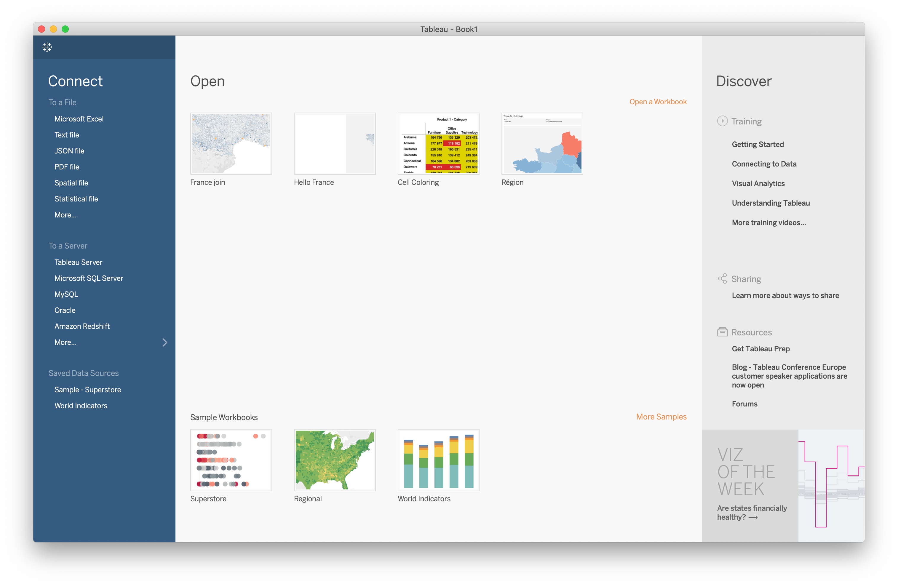 Tableau Welcome Screen